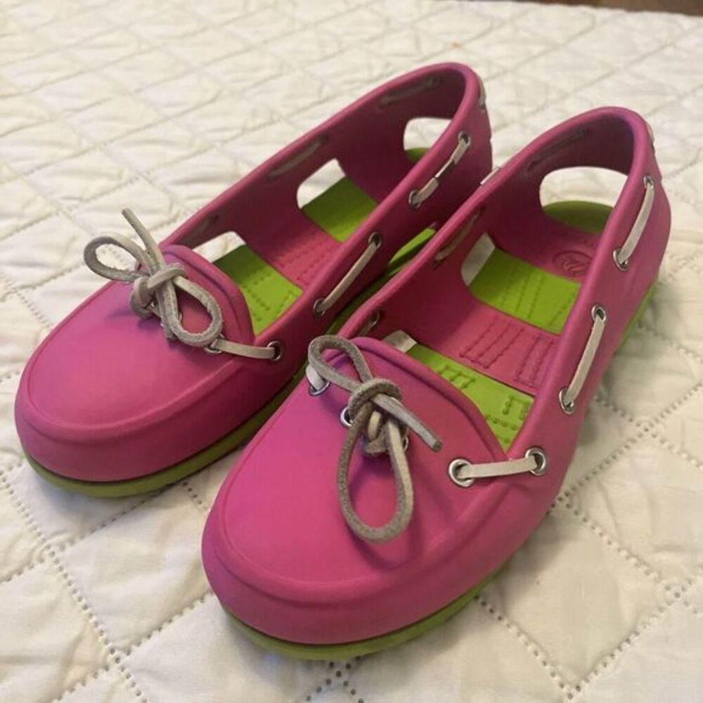 Crocs‎ Beach Line Slip-On Boat Shoes Pink and Green size 6 Fuchsia/Volt Green